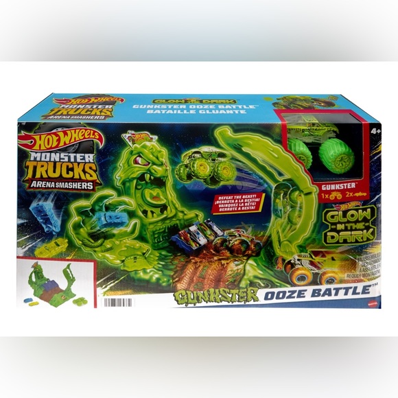 New Hot Wheels Monster Trucks Arena Smashers Glow-In-The-Dark Gunkster Play set - Picture 1 of 11